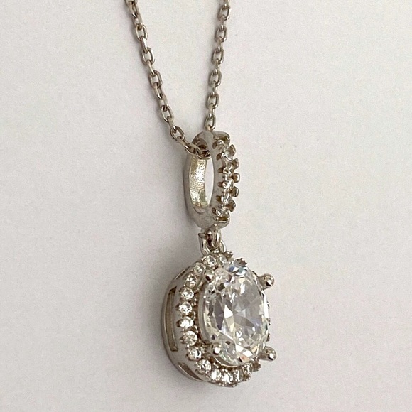 925 silver oval cz stones necklace - Picture 2 of 6